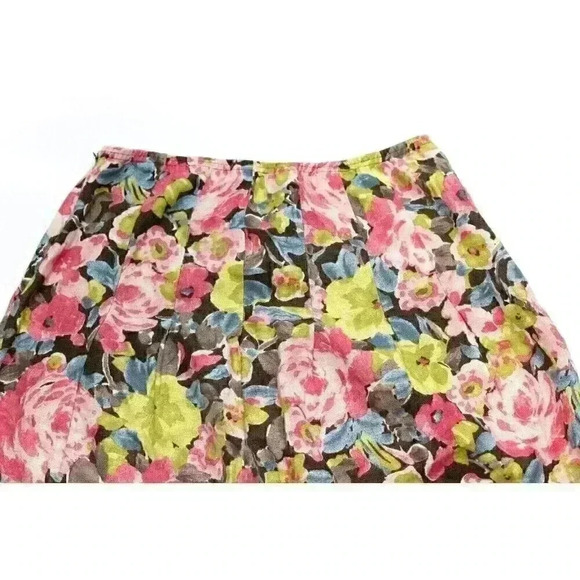 J. Jill Women's Petite Medium 100% Linen Pleated Skirt Pink Green Blue Floral - Picture 6 of 9